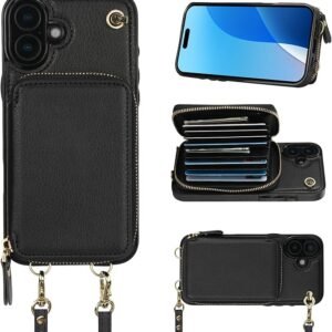 Bocasal Crossbody Wallet Case for iPhone 16 Plus, RFID Blocking Leather Purse Case with Card Holder